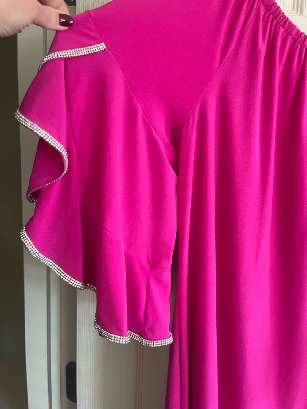 New MSK Hot Pink Women's Ruffle Rhinestone Sleeve Dress - Picture 5 of 6